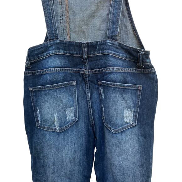 Free People Denim Overalls Sz 27 Blue Distressed Open Back Casual Boho Utility - Picture 10 of 16